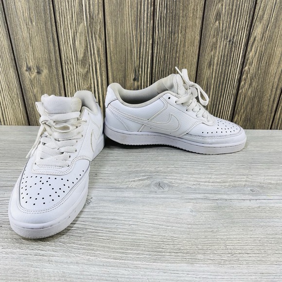 Nike Shoes - Nike Court Vision Low Triple White Leather Sneakers Women's Size: 7